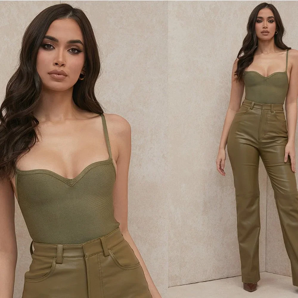 House of CB 'Kamila' Olive Sweetheart Neckline Bandage Bodysuit NWOT - Picture 4 of 9